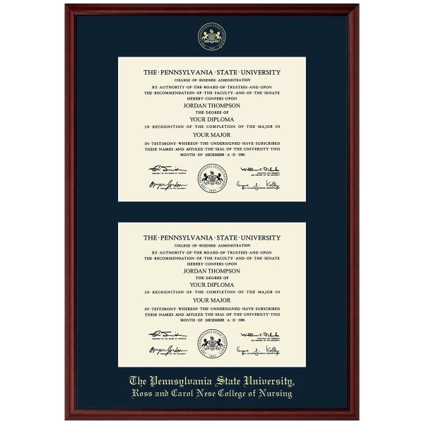 #101 Ross and Carol Nese College of Nursing double diploma frame Camby (Mahogany)